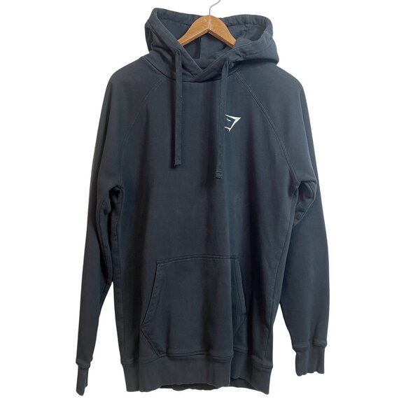 Gymshark Crest Men's Black Hoodie Sweatshirt Size M Logo Athleisure Long Sleeve - Picture 1 of 16